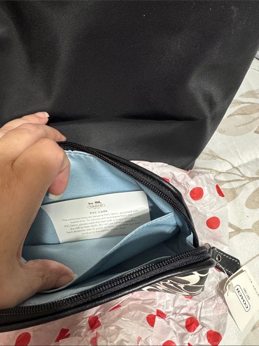 Coach Black & White Signature Stripe Cosmetic Pouch